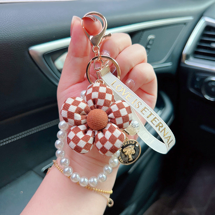 Wholesale Cartoon Milk Coffee Pearl Cloth Flower Keychains
